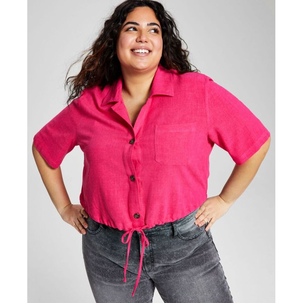 And Now This Now This Trendy Plus Size Tie Front Woven Shirt
